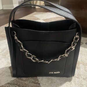 Steve Madden Black Bag with Silver Chain